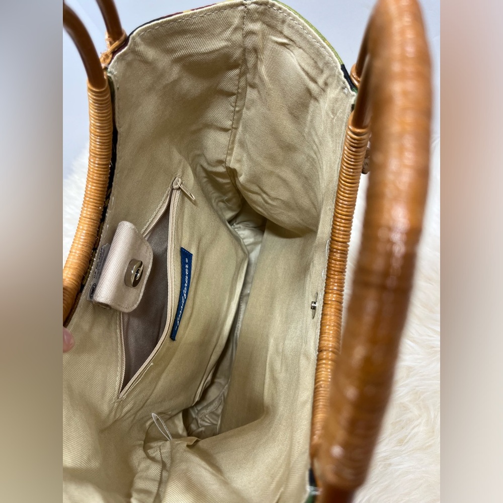 Fossil Forever Vintage Rare Canvas Tropical Foliage Wicker HandleShoulder Bag - Picture 11 of 14